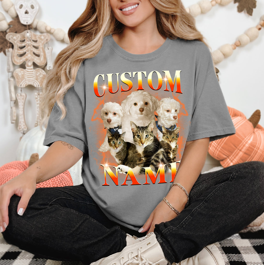 Most Comfy - Bootleg Cat & Dog Custom Photo T-Shirt - Custom Vintage Pet Shirt in Premium Comfort Colors Fabric